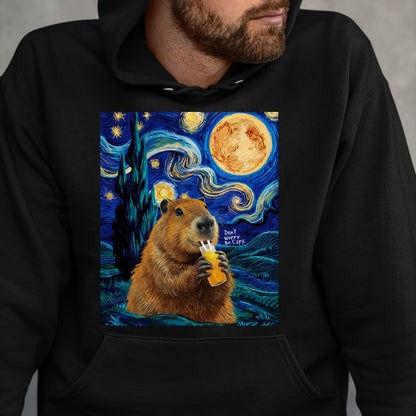 Cute Capybara Shirt, Funny Capybara Unisex T-Shirt/Hoodie/Sweatshirt HLT00 - Capybara in Van Gogh Starry Night Don_t Worry Be Capy Cappy T-Shirt