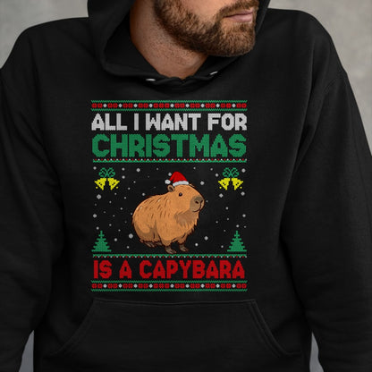 Cute Capybara Shirt, Funny Capybara UnisexT-Shirt/Hoodie/Sweatshirt HLT00 - All I Want for Christmas is A Capybara Ugly Sweater T-Shirt