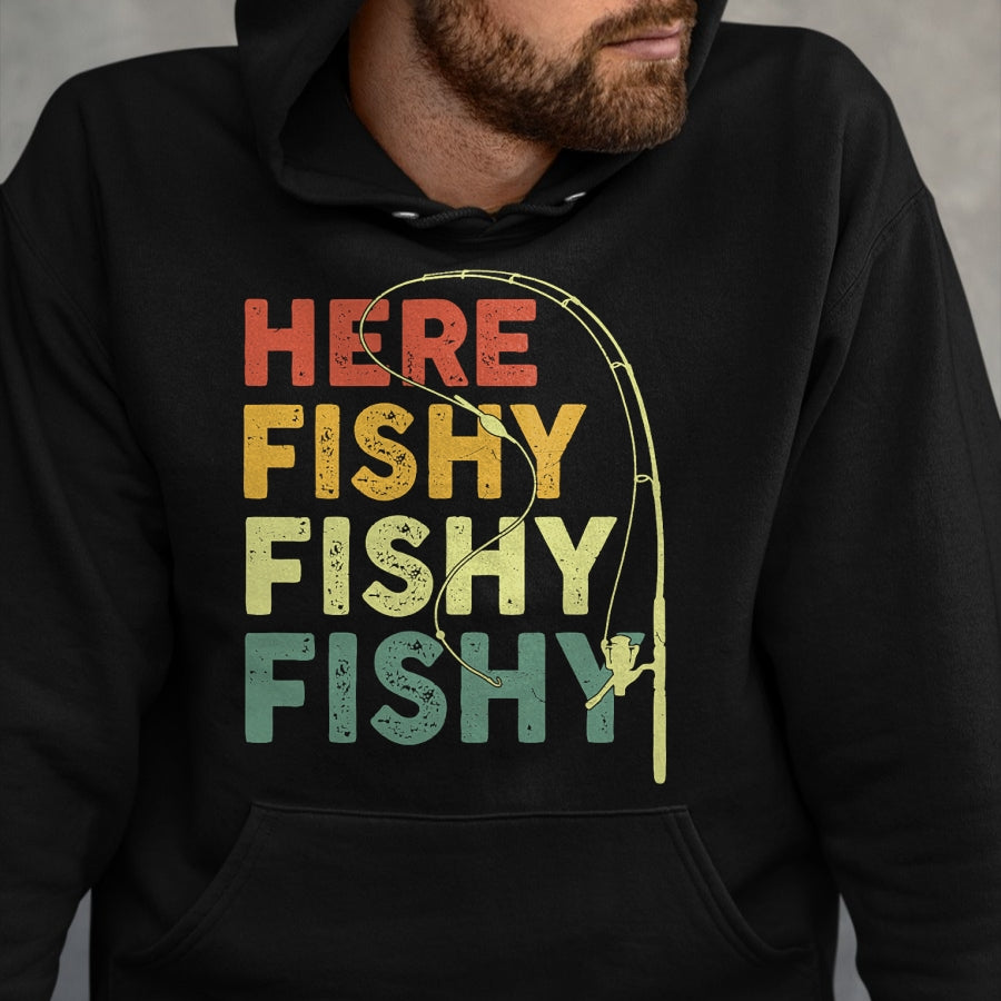 Funny Fishing Shirt, Gift For Fishing Lover Unisex T-Shirt/Hoodie/Sweatshirt HLT00 - Fishing Here-Fishy Bass Fish Dad Funny T-Shirt