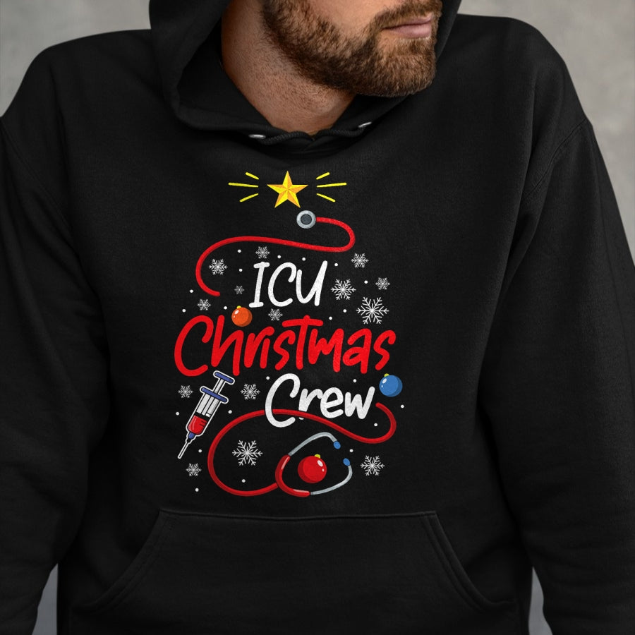 Funny Nurse Shirt, Nurse Unisex T-Shirt/Hoodie/Sweatshirt HLT00 - Nurse ICU Christmas Crew Nursing Christmas lights T-Shirt