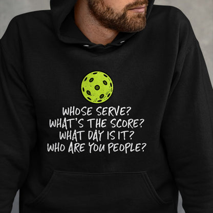 Funny Pickleball Shirt, Pickleball Lover Unisex T-Shirt/Hoodie/Sweatshirt HLT00 - Pickleball Whose Serve Whats Score Pickle Ball Women Men Kid T-Shirt