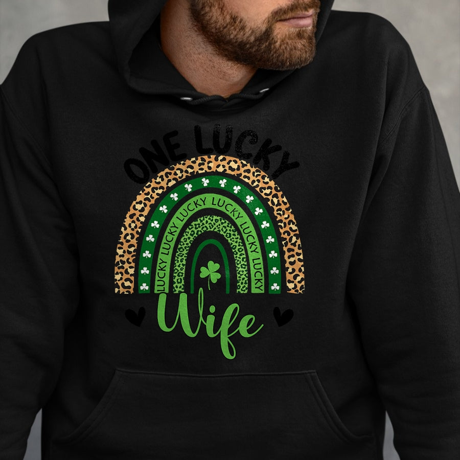 Best Wife Shirt, Wife and Husband Unisex T-Shirt/Hoodie/Sweatshirt HLT00 - Gift for wife T shirt, lucky wife   Womens One Lucky Wife Leopard Rainbow St Patricks Day Shamrock T