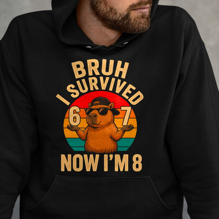 Cute Capybara Shirt, Funny Capybara UnisexT-Shirt/Hoodie/Sweatshirt HLT00 - Bruh I Survived 6 7 Now Im 8 Funny Capybara 8th Birthday Boy T-Shirt