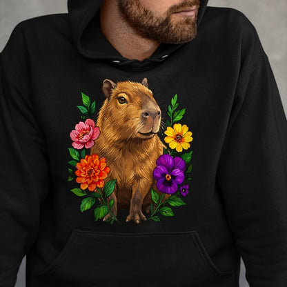 Cute Capybara Shirt, Funny Capybara Unisex T-Shirt/Hoodie/Sweatshirt HLT00 - Cute Capybara Floral T-Shirt