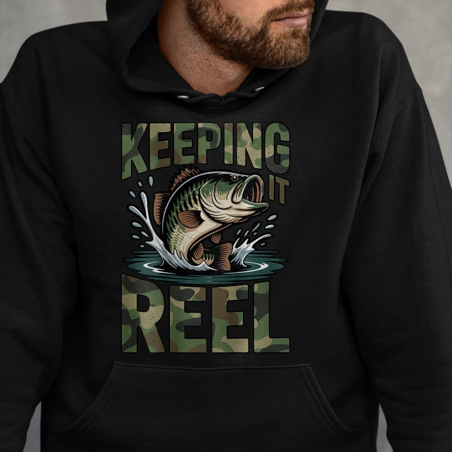 Funny Fishing Shirt, Gift For Fishing Lover Unisex T-Shirt/Hoodie/Sweatshirt HLT00 - Youth Camo Fishing Bass Fish Keeping It Reel Funny Fishing T-Shirt