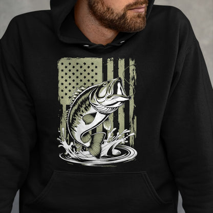 Funny Fishing Shirt, Gift For Fishing Lover Unisex T-Shirt/Hoodie/Sweatshirt HLT00 - Fishing Camo Bass Fish American Flag Men_s Graphic Fishing T-Shirt