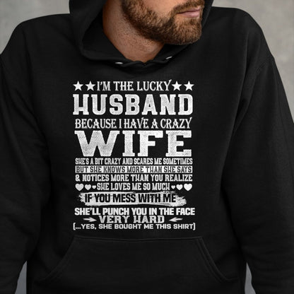 Best Wife Shirt, Wife and Husband Unisex T-Shirt/Hoodie/Sweatshirt HLT00 - Gift for wife T shirt, lucky wife   I Am A Lucky Husband I Have A Crazy Wife Christmas Birthday T-Sh (1)