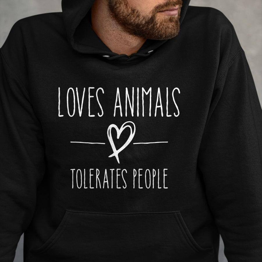Cat Love Shirt, Funny Cat Lover Gift UnisexT-Shirt/Hoodie/Sweatshirt HLT00 - Loves Animals tolerates People Friends Cat Lover & Dog Love Long Sleeve T-Shirt