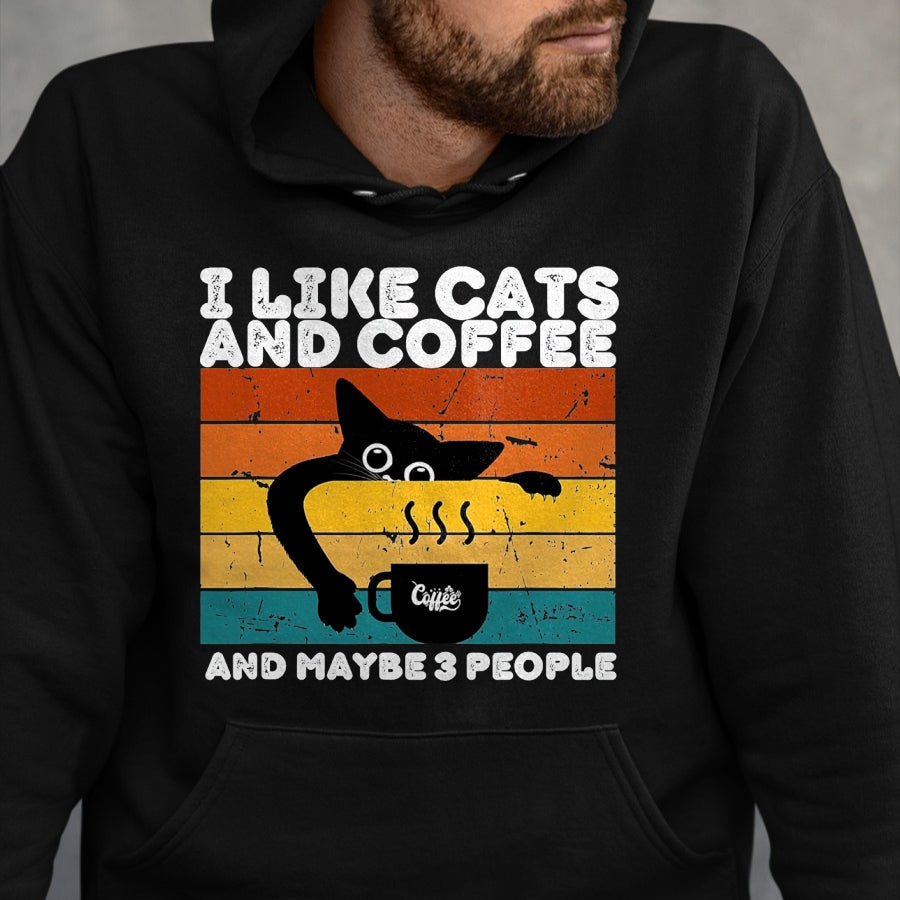 Cat Love Shirt, Funny Cat Lover Gift UnisexT-Shirt/Hoodie/Sweatshirt HLT00 - I Like Cats and Coffee and Maybe 3 People Funny Love Cats T-Shirt, Men, Black, 3X-Large