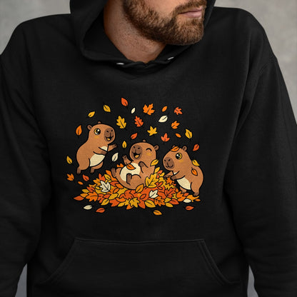 Cute Capybara Shirt, Funny Capybara Unisex T-Shirt/Hoodie/Sweatshirt HLT00 - Cute Capybara Autumn Leaves Fall Season Animal T-Shirt