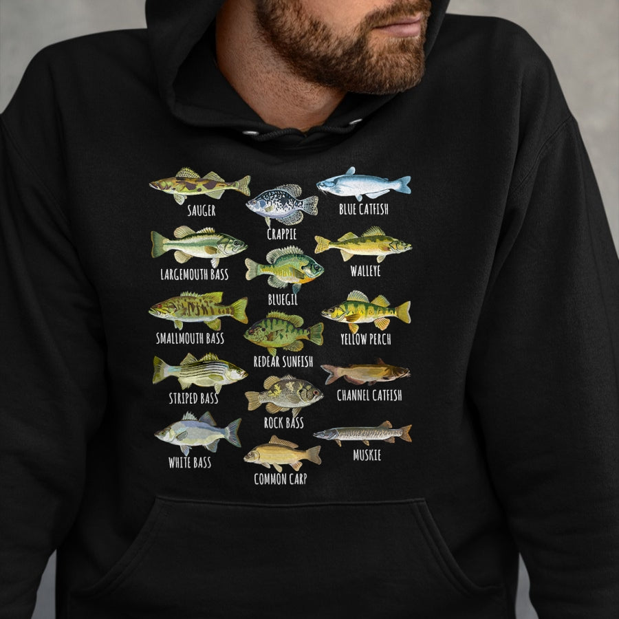 Funny Fishing Shirt, Gift For Fishing Lover Unisex T-Shirt/Hoodie/Sweatshirt HLT00 - Kids Fish Species Biology Types of Freshwater Fish Fishing T-Shirt