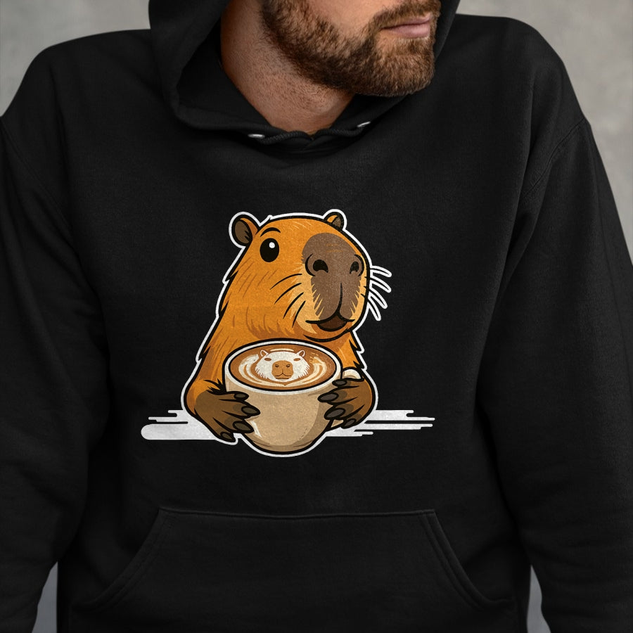 Cute Capybara Shirt, Funny Capybara Unisex T-Shirt/Hoodie/Sweatshirt HLT00 - Capybara Coffee Lover Latte Art Funny Capybara T-Shirt