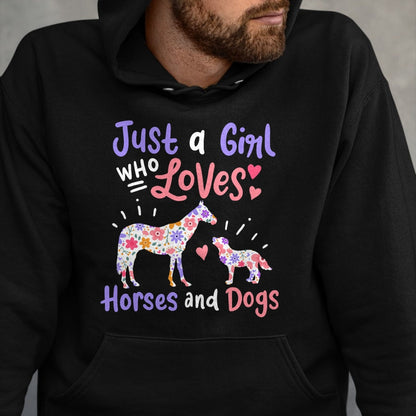 Dog Love Shirt, Dog Lover Gift T-Shirt/Hoodie/Sweatshirt HLT00 - Horse Dog Just A Girl Who Loves Horses And Dogs Gift T-Shirt