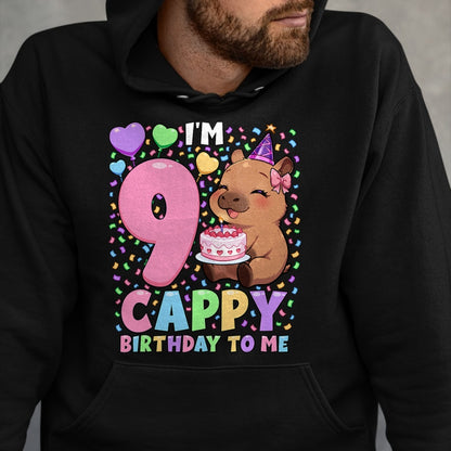 Cute Capybara Shirt, Funny Capybara UnisexT-Shirt/Hoodie/Sweatshirt HLT00 - Capybara Birthday Shirt 9 Kawaii Girl Capybara 9th Birthday T-Shirt