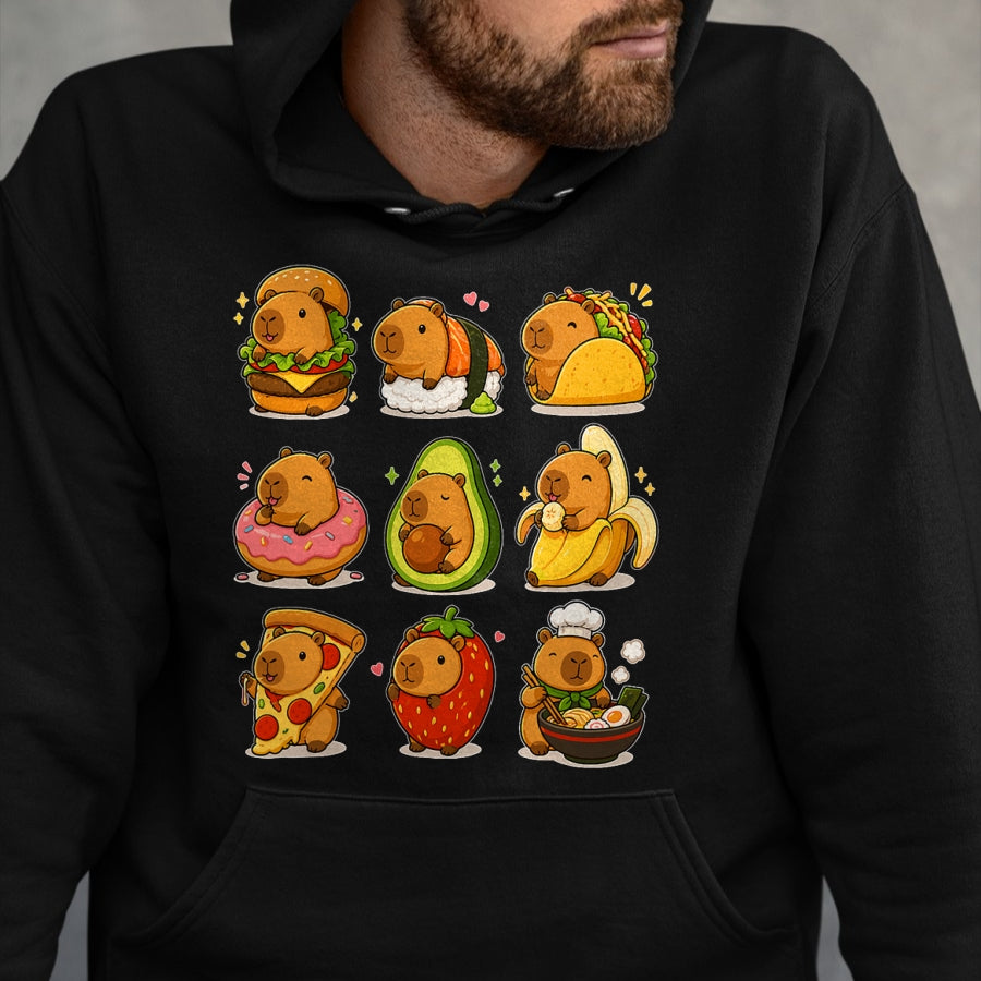 Cute Capybara Shirt, Funny Capybara UnisexT-Shirt/Hoodie/Sweatshirt HLT00 - Capybara Food Kawaii Cute Animal Foodie Funny Cartoon T-Shirt