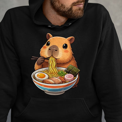 Cute Capybara Shirt, Funny Capybara Unisex T-Shirt/Hoodie/Sweatshirt HLT00 - Capybara Eating Ramen Noodles Japanese Kawaii Graphic T-Shirt