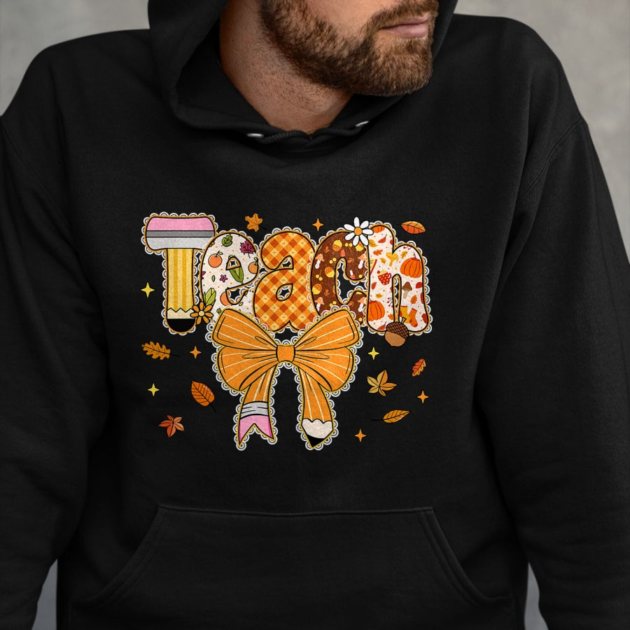 Best Thanksgiving Family Shirt , Funny Thanksgiving UnisexT-Shirt/Hoodie/Sweatshirt HLT00 - Thanksgiving Teacher Pencil Bow One Thankful Teacher Fall T-Shirt