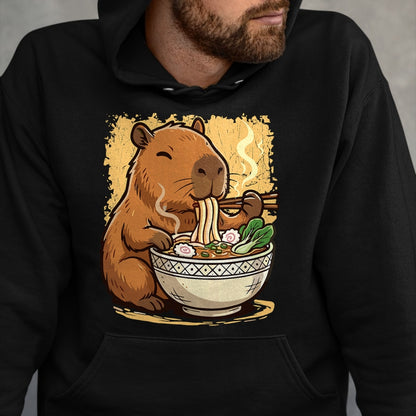 Cute Capybara Shirt, Funny Capybara Unisex T-Shirt/Hoodie/Sweatshirt HLT00 - Capybara Eating Ramen Noodles T-Shirt