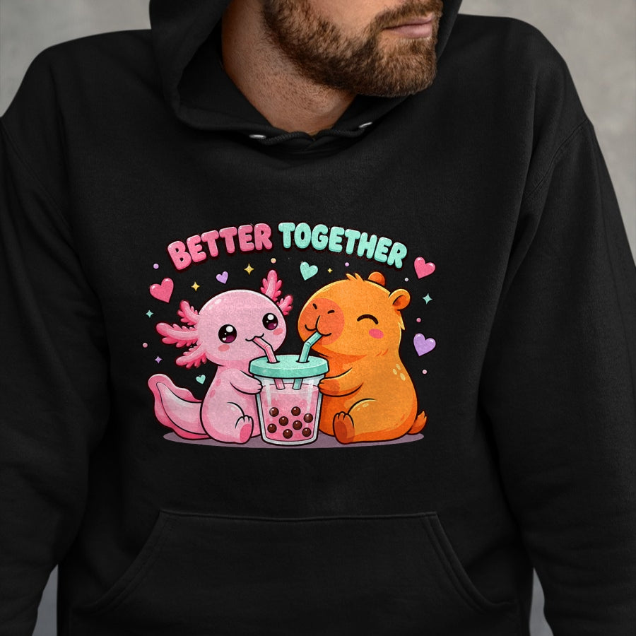 Cute Capybara Shirt, Funny Capybara Unisex T-Shirt/Hoodie/Sweatshirt HLT00 - Cute Capybara and Axolotl Bubble Tea Boba Girls Kawaii Anime T-Shirt (2)