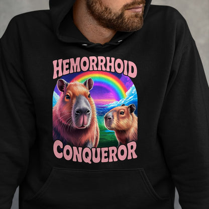 Cute Capybara Shirt, Funny Capybara Unisex T-Shirt/Hoodie/Sweatshirt HLT00 - Hemorrhoids Conqueror Capybara Jokes Funny Hemorrhoid T-Shirt