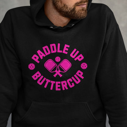 Funny Pickleball Shirt, Pickleball Lover Unisex T-Shirt/Hoodie/Sweatshirt HLT00 - Paddle-Up Buttercup Retro Pink Style Pickleball T-Shirt