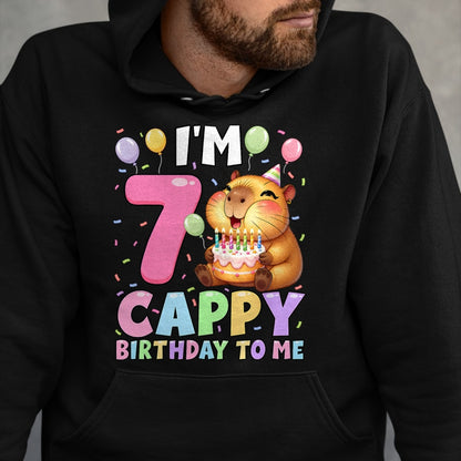 Cute Capybara Shirt, Funny Capybara Unisex T-Shirt/Hoodie/Sweatshirt HLT00 - Kawaii Girl Capybara 7th Birthday to Me Balloons Capy Cake T-Shirt