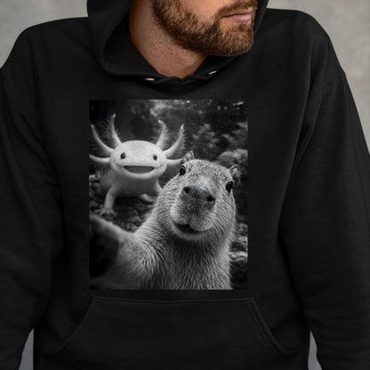 Cute Capybara Shirt, Funny Capybara Unisex T-Shirt/Hoodie/Sweatshirt HLT00 - Capybara Axolotl Selfie T-Shirt