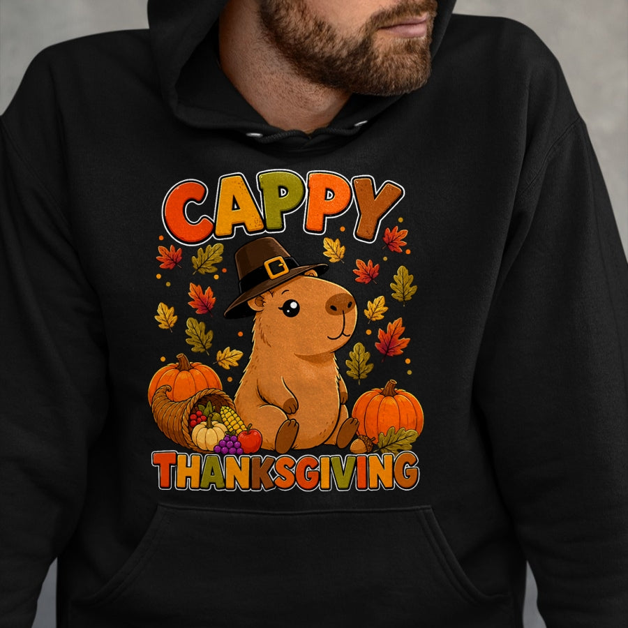 Cute Capybara Shirt, Funny Capybara UnisexT-Shirt/Hoodie/Sweatshirt HLT00 - Cappy Thanksgiving Cute Capybara Autumn Fall Leaves Pumpkin T-Shirt