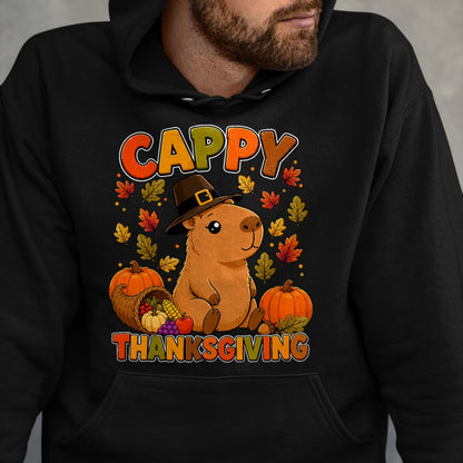 Cute Capybara Shirt, Funny Capybara UnisexT-Shirt/Hoodie/Sweatshirt HLT00 - Cappy Thanksgiving Cute Capybara Autumn Fall Leaves Pumpkin T-Shirt