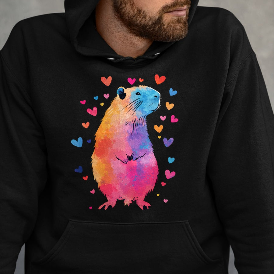Cute Capybara Shirt, Funny Capybara Unisex T-Shirt/Hoodie/Sweatshirt HLT00 - Colorful Capybara Hearts Long Sleeve T-Shirt