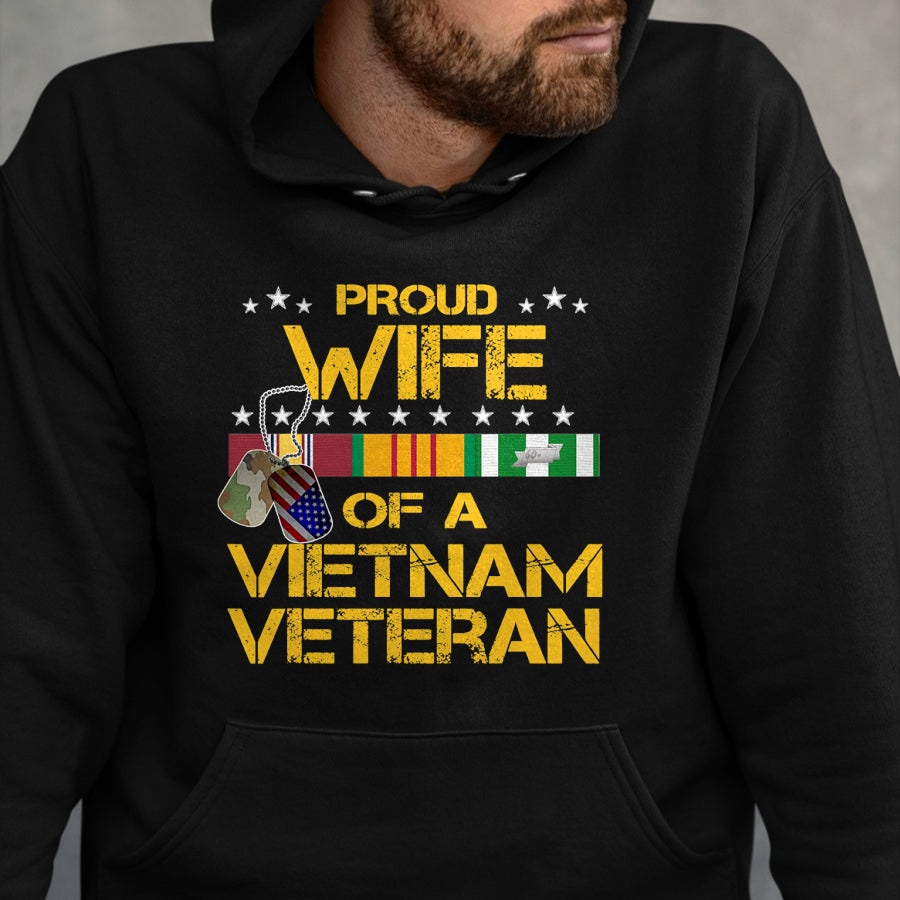 Best Wife Shirt, Wife and Husband Unisex T-Shirt/Hoodie/Sweatshirt HLT00 - Gift for wife T shirt, lucky wife   Proud Wife Of A Vietnam Veteran My Husband Is A Hero T-shirt T-S