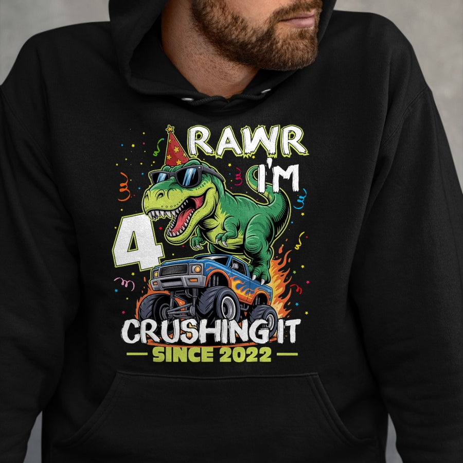 Best Dinosaur Lover Shirt, Funny Dinosaur UnisexT-Shirt/Hoodie/Sweatshirt HLT00 - 4th Birthday Monster Truck Dinosaur 4 Years Old Birthday Boy T-Shirt