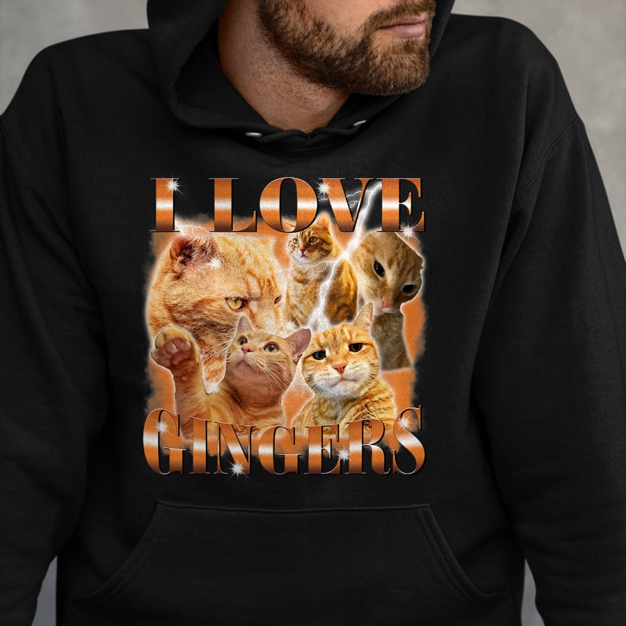 Cat Love Shirt, Funny Cat Lover Gift UnisexT-Shirt/Hoodie/Sweatshirt HLT00 - I Love Gingers Funny Orange Cat Cat Meme Kitty Cat Lovers T-Shirt