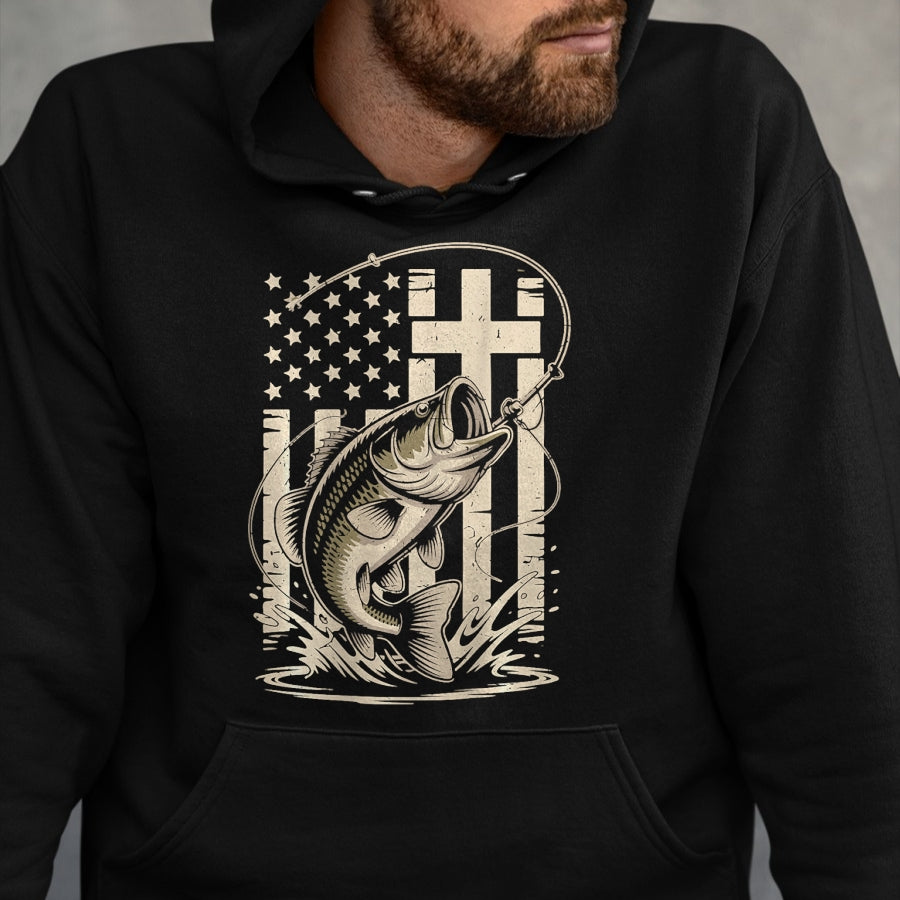 Funny Fishing Shirt, Gift For Fishing Lover Unisex T-Shirt/Hoodie/Sweatshirt HLT00 - Christian Fishing Camo Bass Fish American Flag Fishing Faith T-Shirt