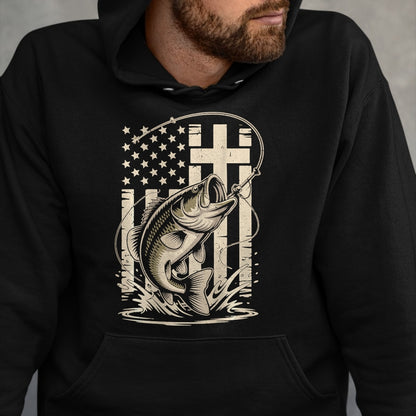 Funny Fishing Shirt, Gift For Fishing Lover Unisex T-Shirt/Hoodie/Sweatshirt HLT00 - Christian Fishing Camo Bass Fish American Flag Fishing Faith T-Shirt