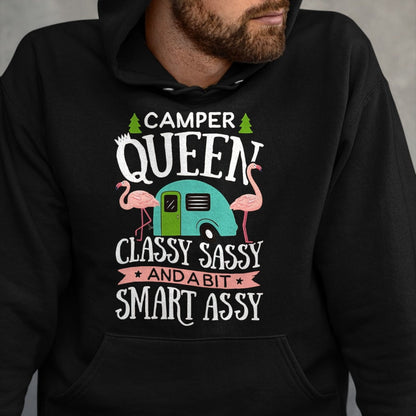 Funny Camping Shirt, Gift For Camping Lover Unisex T-Shirt/Hoodie/Sweatshirt HLT00 - Camper Queen Classy Sassy Smart Funny Women Girls Camping RV T-Shirt, Men, Black, 3X-Large
