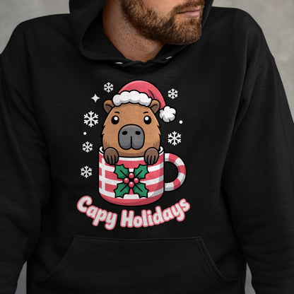 Cute Capybara Shirt, Funny Capybara UnisexT-Shirt/Hoodie/Sweatshirt HLT00 - Capy Holidays Cute Capybara Christmas Santa Hat Long Sleeve T-Shirt