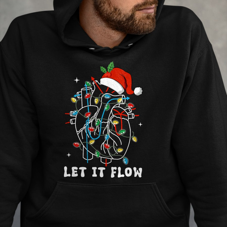 Funny Nurse Shirt, Nurse Unisex T-Shirt/Hoodie/Sweatshirt HLT00 - Funny Let It Flow Anatomy Heart Cardiac Nurse Santa Hat Xmas T-Shirt