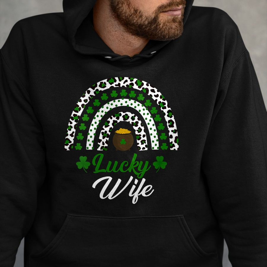 Best Wife Shirt, Wife and Husband Unisex T-Shirt/Hoodie/Sweatshirt HLT00 - Gift for wife T shirt, lucky wife   Womens Lucky Wife Rainbow St Patricks Day Lucky Wife V-Neck T-Sh