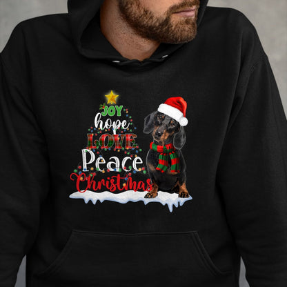 Dog Love Shirt, Dog Lover Gift T-Shirt/Hoodie/Sweatshirt HLT00 - Cute Dachshund Joy Hope Love Peace Christmas Xmas Wiener Dog T-Shirt