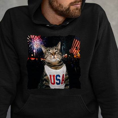 Cat Love Shirt, Funny Cat Lover Gift UnisexT-Shirt/Hoodie/Sweatshirt HLT00 - Patriotic Smoking cat T-Shirt