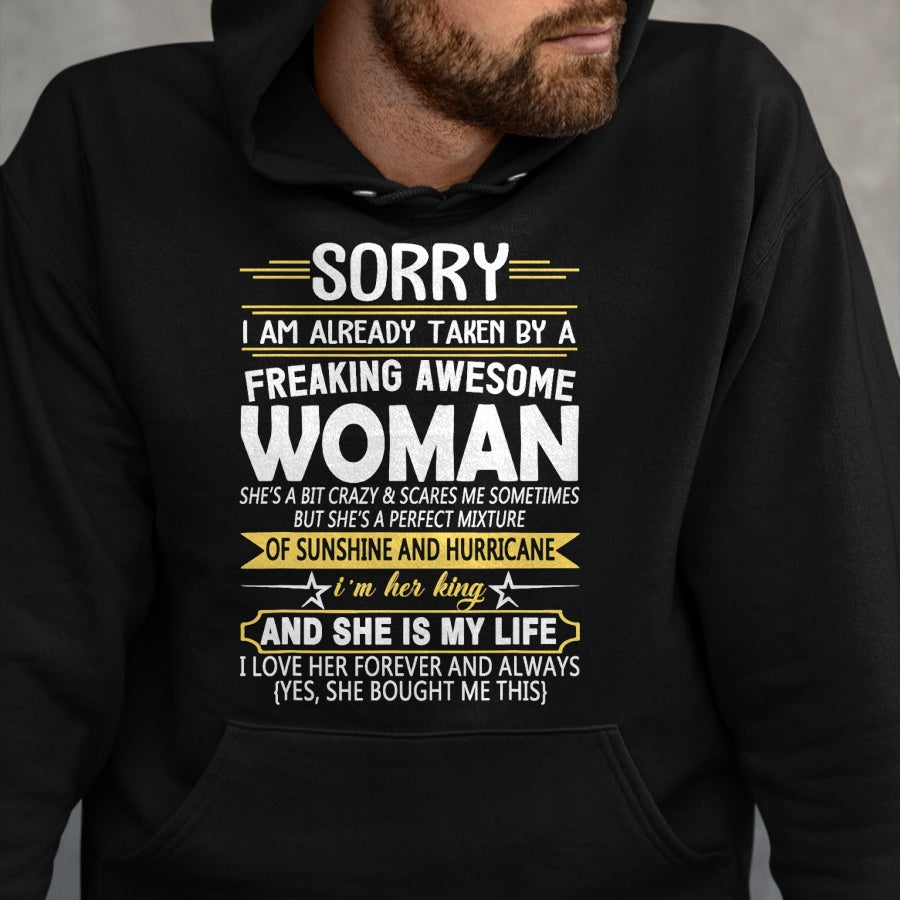 Best Wife Shirt, Wife and Husband Unisex T-Shirt/Hoodie/Sweatshirt HLT00 - Mens Sorry I'm Already Taken by a Freaking Awesome Girl T-Shirt