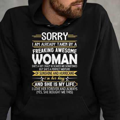 Best Wife Shirt, Wife and Husband Unisex T-Shirt/Hoodie/Sweatshirt HLT00 - Mens Sorry I'm Already Taken by a Freaking Awesome Girl T-Shirt