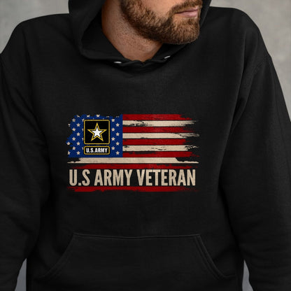 Proud Veteran Shirt, Funny Veteran UnisexT-Shirt/Hoodie/Sweatshirt HLT00 - Vintage U.S Army Veteran with American Flag Veteran Gift Long Sleeve T-Shirt