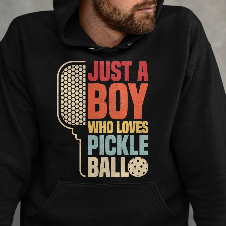 Funny Pickleball Shirt, Pickleball Lover Unisex T-Shirt/Hoodie/Sweatshirt HLT00 - Vintage Just A Boy Who Loves Pickleball Boys Kids Pickleball T-Shirt