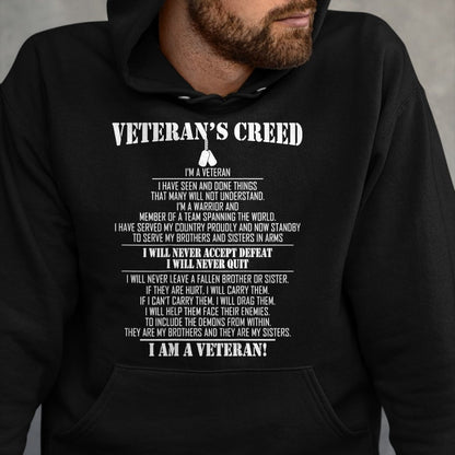 Proud Veteran Shirt, Funny Veteran UnisexT-Shirt/Hoodie/Sweatshirt HLT00 - Veteran_s Creed I_m a Veteran T-Shirt Small