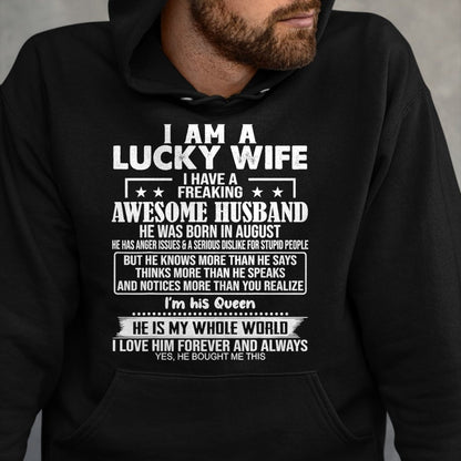 Best Wife Shirt, Wife and Husband Unisex T-Shirt/Hoodie/Sweatshirt HLT00 - Gift for wife T shirt, lucky wife   I Am A Lucky Wife I Have A Freaking Awesome Husband AUGUST T-Shi