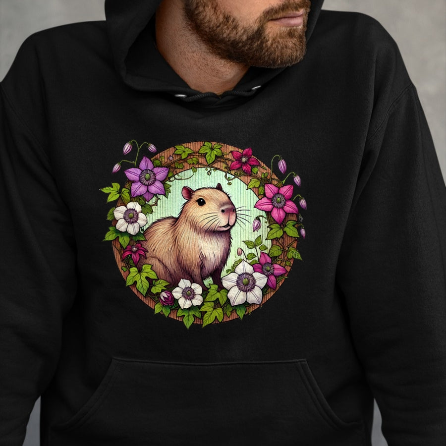 Cute Capybara Shirt, Funny Capybara Unisex T-Shirt/Hoodie/Sweatshirt HLT00 - Capybara floral Illustration Long Sleeve T-Shirt