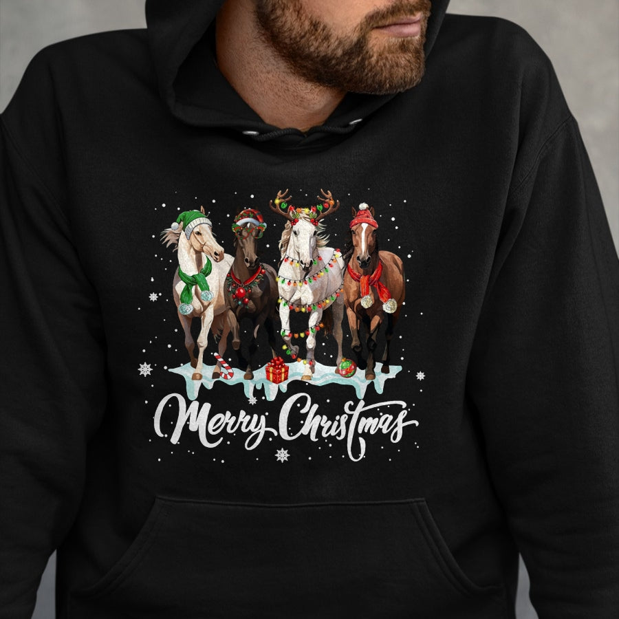 Best Horse Lover Shirt , Funny Horse UnisexT-Shirt/Hoodie/Sweatshirt HLT00 - Merry Christmas Horse Lover Santa Hat Xmas Holiday Snow Long Sleeve T-Shirt