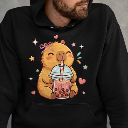 Cute Capybara Shirt, Funny Capybara Unisex T-Shirt/Hoodie/Sweatshirt HLT00 - Cute Capybara Anime Drinking Bubble Boba Tea Kawaii Girl Kid T-Shirt